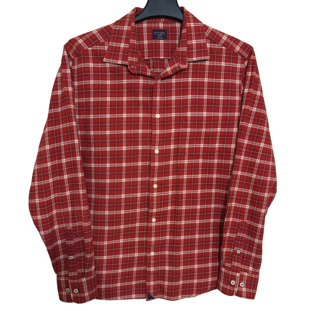 Untuckit Button Down Shirt Mens XL Flannel Plaid Slim Fit Red Outdoor Preppy